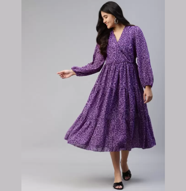 Women Fit and Flare Purple Dress#JustHere
